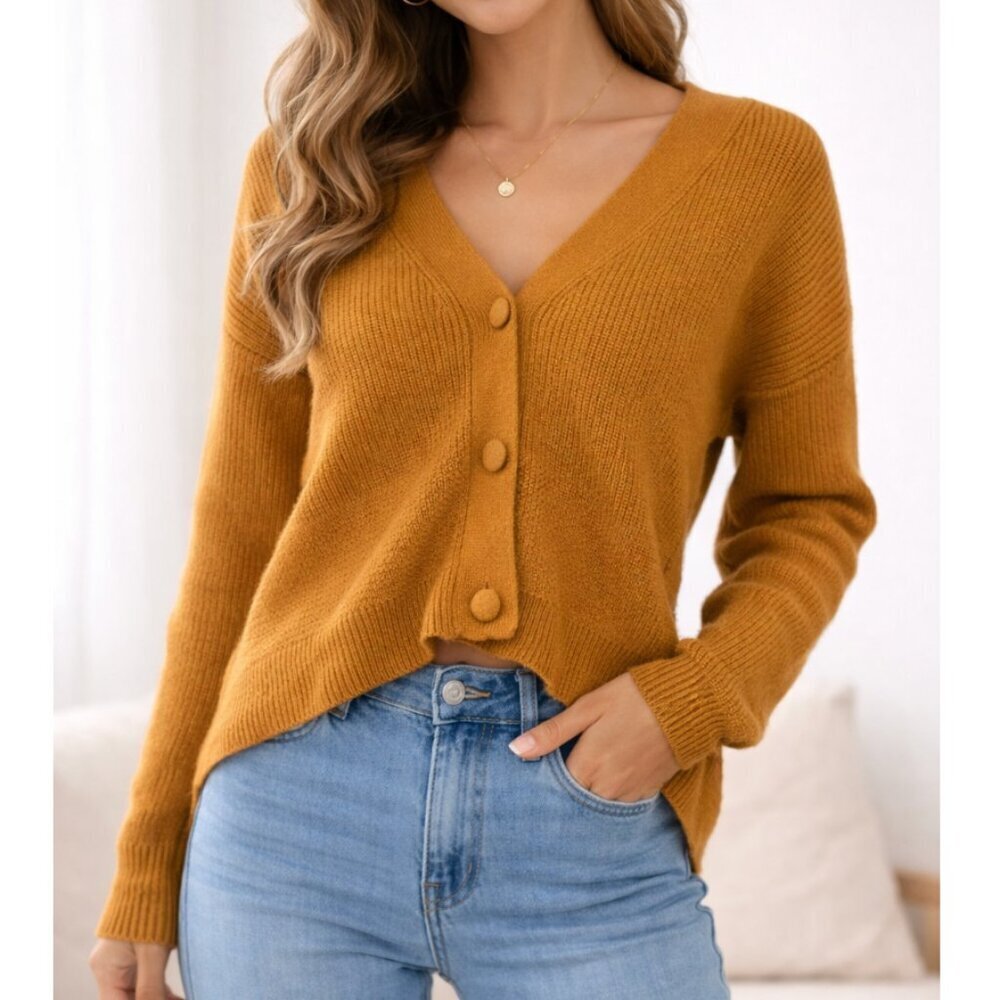 7 For All Mankind Cropped Cardigan Sweater Size XS Brown Button Front